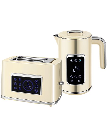 HOMCOM Touch Screen Kettle and Toaster Set - Cream - pic 168994 | FastDaddyshop