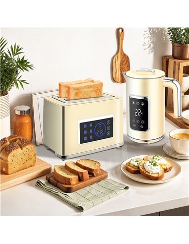 HOMCOM Touch Screen Kettle and Toaster Set - Cream