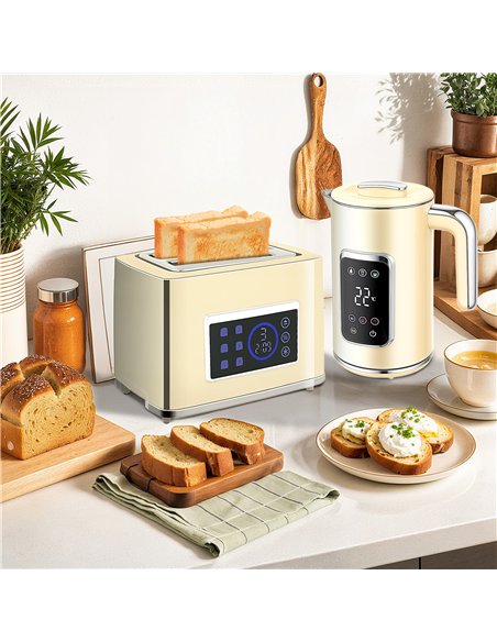 HOMCOM Touch Screen Kettle and Toaster Set - Cream - pic 168995 | FastDaddyshop