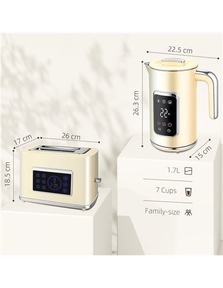HOMCOM Touch Screen Kettle and Toaster Set - Cream - pic 168996 | FastDaddyshop