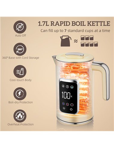 HOMCOM Touch Screen Kettle and Toaster Set - Cream