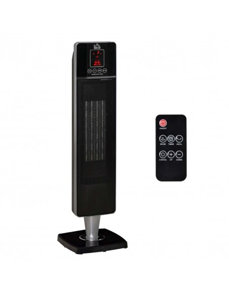 Homcom Ceramic Tower Oscillating Space Heater with Remote, Timer, Tip-Over, Overheat Protection, Black - pic 16901 | FastDaddyshop