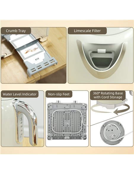 HOMCOM Retro 3000W Kettle and Toaster Set - Grey - pic 169011 | FastDaddyshop