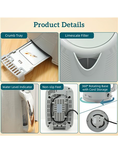 HOMCOM Modern Kettle and Toaster Set - Grey - pic 169020 | FastDaddyshop