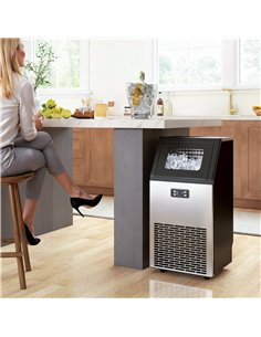 HOMCOM Commercial Ice Maker Machine, Freestanding Stainless Steel Ice Machine with Self-Cleaning, LCD Display, 45kg/24 Hours and 2