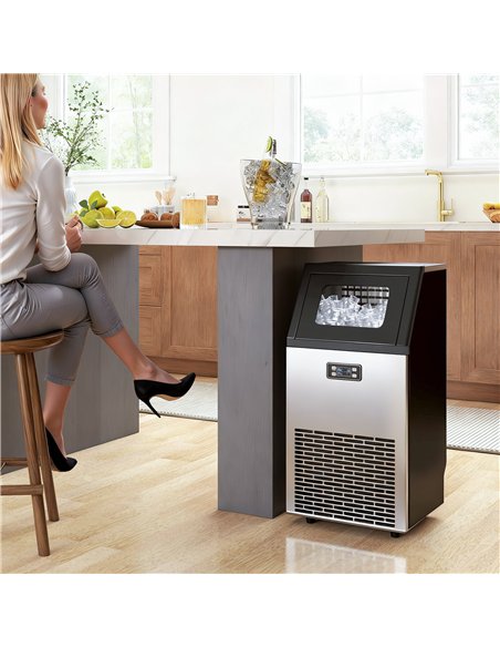 HOMCOM Commercial Ice Maker Machine, Freestanding Stainless Steel Ice Machine with Self-Cleaning, LCD Display, 45kg/24 Hours and - pic 169022 | FastDaddyshop