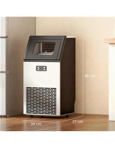 HOMCOM Commercial Ice Maker Machine, Freestanding Stainless Steel Ice Machine with Self-Cleaning, LCD Display, 45kg/24 Hours and