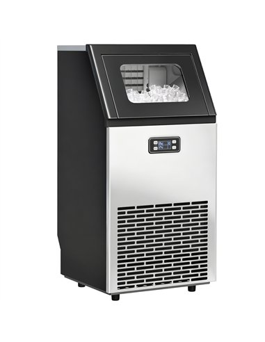 HOMCOM Commercial Ice Maker Machine, Freestanding Stainless Steel Ice Machine with Self-Cleaning, LCD Display, 45kg/24 Hours and