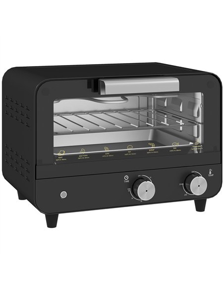 HOMCOM Small Toaster Oven, 12L Multifunction Mini Countertop Oven with Glass Door, Adjustable Temperature and Timer, Black - pic 169026 | FastDaddyshop
