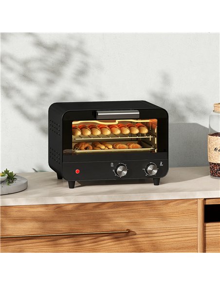 HOMCOM Small Toaster Oven, 12L Multifunction Mini Countertop Oven with Glass Door, Adjustable Temperature and Timer, Black - pic 169027 | FastDaddyshop