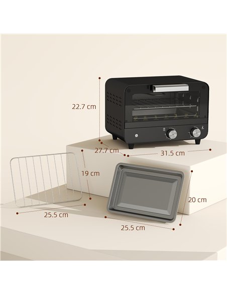 HOMCOM Small Toaster Oven, 12L Multifunction Mini Countertop Oven with Glass Door, Adjustable Temperature and Timer, Black - pic 169028 | FastDaddyshop