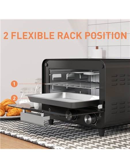 HOMCOM Small Toaster Oven, 12L Multifunction Mini Countertop Oven with Glass Door, Adjustable Temperature and Timer, Black - pic 169030 | FastDaddyshop