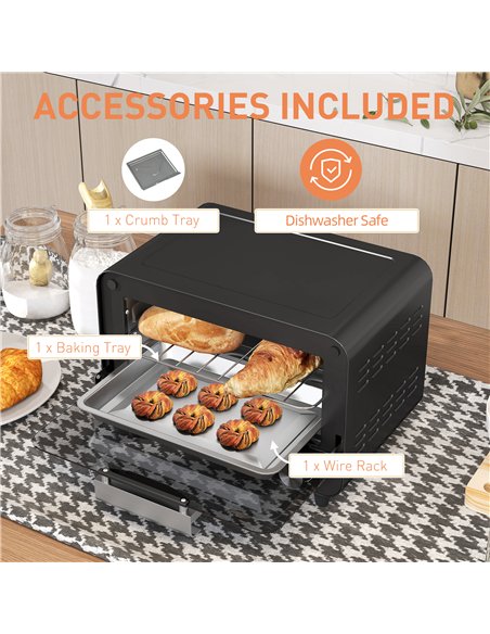 HOMCOM Small Toaster Oven, 12L Multifunction Mini Countertop Oven with Glass Door, Adjustable Temperature and Timer, Black - pic 169031 | FastDaddyshop