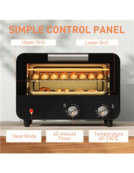 HOMCOM Small Toaster Oven, 12L Multifunction Mini Countertop Oven with Glass Door, Adjustable Temperature and Timer, Black - pic 169032 | FastDaddyshop