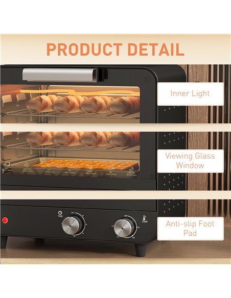 HOMCOM Small Toaster Oven, 12L Multifunction Mini Countertop Oven with Glass Door, Adjustable Temperature and Timer, Black - pic 169033 | FastDaddyshop