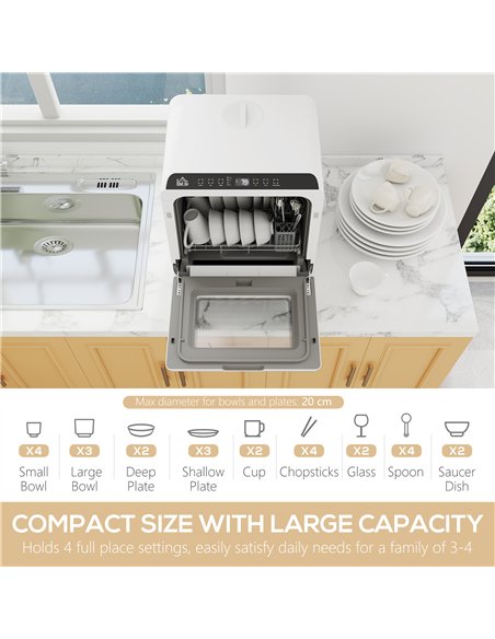 HOMCOM 6L Five-Mode Tabletop Dishwasher - White - pic 169038 | FastDaddyshop