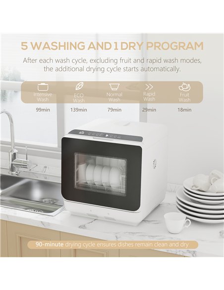 HOMCOM 6L Five-Mode Tabletop Dishwasher - White - pic 169039 | FastDaddyshop
