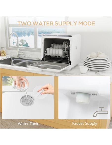 HOMCOM 6L Five-Mode Tabletop Dishwasher - White - pic 169040 | FastDaddyshop