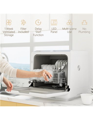 HOMCOM 6L Five-Mode Tabletop Dishwasher - White