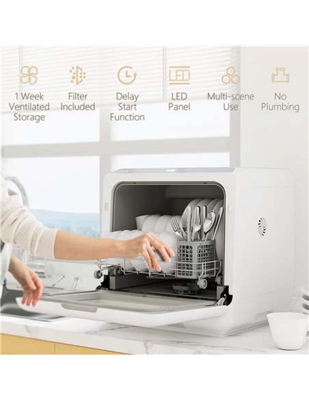 HOMCOM 6L Five-Mode Tabletop Dishwasher - White - pic 169042 | FastDaddyshop