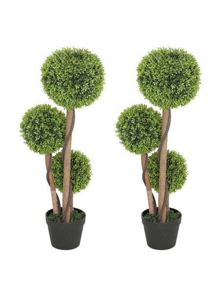 HOMCOM Decorative Artificial Trees Boxwood Ball Topiary Trees Set of 2 in Pot, Fake Plants for Home Indoor Outdoor Decor - pic 169044 | FastDaddyshop