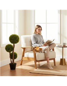 HOMCOM Decorative Artificial Trees Boxwood Ball Topiary Trees Set of 2 in Pot, Fake Plants for Home Indoor Outdoor Decor 2