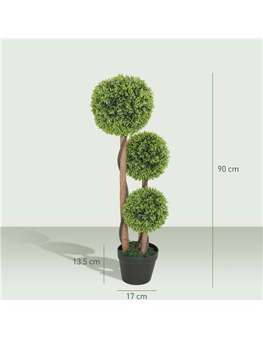 HOMCOM Decorative Artificial Trees Boxwood Ball Topiary Trees Set of 2 in Pot, Fake Plants for Home Indoor Outdoor Decor