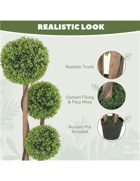HOMCOM Decorative Artificial Trees Boxwood Ball Topiary Trees Set of 2 in Pot, Fake Plants for Home Indoor Outdoor Decor - pic 169047 | FastDaddyshop