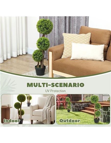 HOMCOM Decorative Artificial Trees Boxwood Ball Topiary Trees Set of 2 in Pot, Fake Plants for Home Indoor Outdoor Decor - pic 169048 | FastDaddyshop