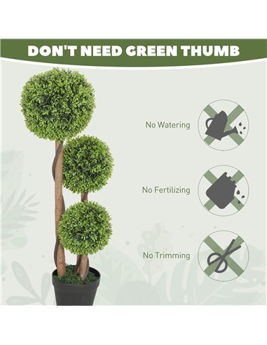 HOMCOM Decorative Artificial Trees Boxwood Ball Topiary Trees Set of 2 in Pot, Fake Plants for Home Indoor Outdoor Decor