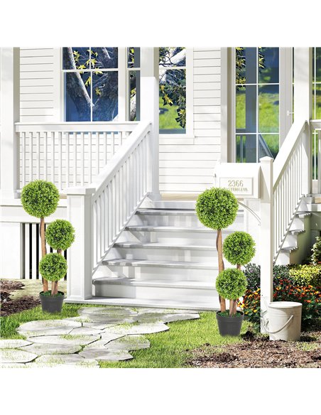 HOMCOM Decorative Artificial Trees Boxwood Ball Topiary Trees Set of 2 in Pot, Fake Plants for Home Indoor Outdoor Decor - pic 169051 | FastDaddyshop