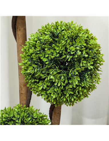 HOMCOM Decorative Artificial Trees Boxwood Ball Topiary Trees Set of 2 in Pot, Fake Plants for Home Indoor Outdoor Decor