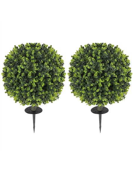 HOMCOM Set of 2 40 cm Artificial Boxwood Topiary Ball Bush with Integrated Ground Stake, Indoor Outdoor UV Resistant Faux Greene - pic 169053 | FastDaddyshop