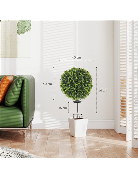 HOMCOM Set of 2 40 cm Artificial Boxwood Topiary Ball Bush with Integrated Ground Stake, Indoor Outdoor UV Resistant Faux Greene - pic 169055 | FastDaddyshop
