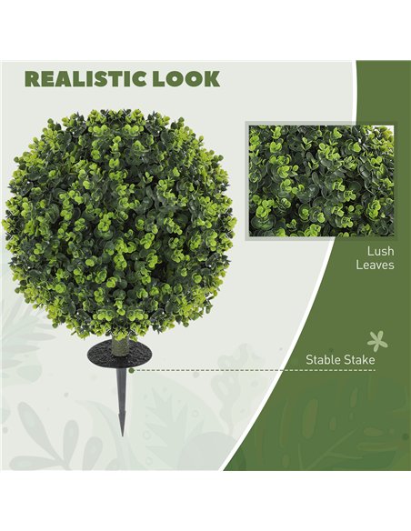 HOMCOM Set of 2 40 cm Artificial Boxwood Topiary Ball Bush with Integrated Ground Stake, Indoor Outdoor UV Resistant Faux Greene - pic 169056 | FastDaddyshop