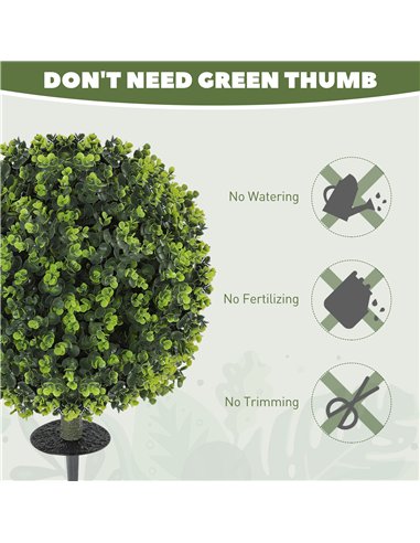 HOMCOM Set of 2 40 cm Artificial Boxwood Topiary Ball Bush with Integrated Ground Stake, Indoor Outdoor UV Resistant Faux Greene