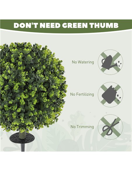 HOMCOM Set of 2 40 cm Artificial Boxwood Topiary Ball Bush with Integrated Ground Stake, Indoor Outdoor UV Resistant Faux Greene - pic 169057 | FastDaddyshop