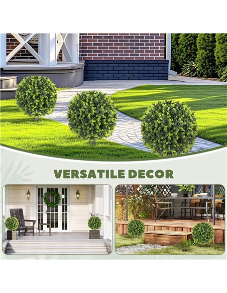 HOMCOM Set of 2 40 cm Artificial Boxwood Topiary Ball Bush with Integrated Ground Stake, Indoor Outdoor UV Resistant Faux Greene - pic 169058 | FastDaddyshop