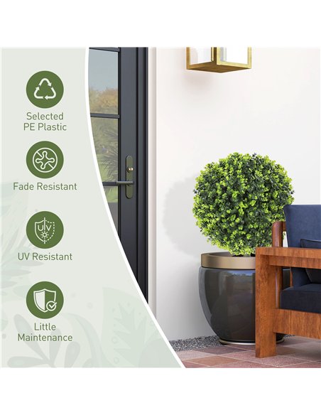 HOMCOM Set of 2 40 cm Artificial Boxwood Topiary Ball Bush with Integrated Ground Stake, Indoor Outdoor UV Resistant Faux Greene - pic 169059 | FastDaddyshop