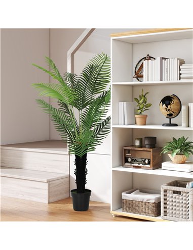 HOMCOM 175cm Artificial Areca Palm Tree with 16 PE Leaves, Decorative Artificial Plant with Plastic Pot and Flocked Soil, Fake P
