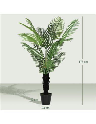 HOMCOM 175cm Artificial Areca Palm Tree with 16 PE Leaves, Decorative Artificial Plant with Plastic Pot and Flocked Soil, Fake P