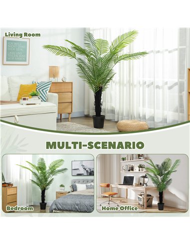 HOMCOM 175cm Artificial Areca Palm Tree with 16 PE Leaves, Decorative Artificial Plant with Plastic Pot and Flocked Soil, Fake P