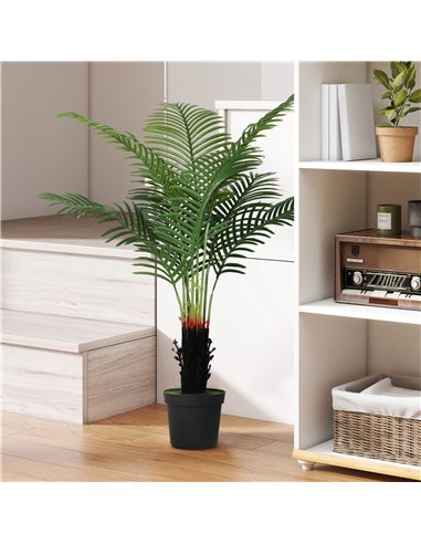 HOMCOM 120cm Artificial Areca Palm Tree with 9 PE Leaves, Decorative Artificial Plant with Plastic Pot and Flocked Soil, Fake Pl