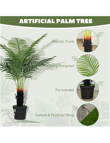 HOMCOM 120cm Artificial Areca Palm Tree with 9 PE Leaves, Decorative Artificial Plant with Plastic Pot and Flocked Soil, Fake Pl
