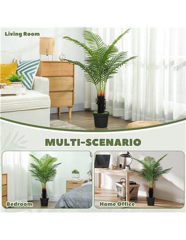HOMCOM 120cm Artificial Areca Palm Tree with 9 PE Leaves, Decorative Artificial Plant with Plastic Pot and Flocked Soil, Fake Pl