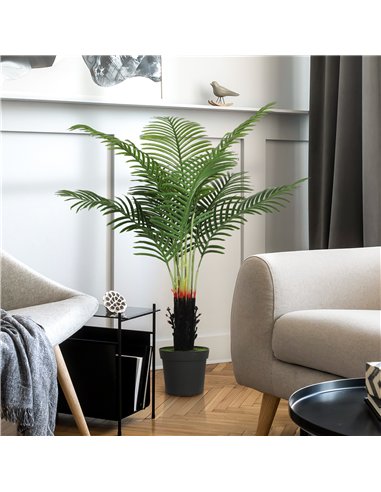 HOMCOM 120cm Artificial Areca Palm Tree with 9 PE Leaves, Decorative Artificial Plant with Plastic Pot and Flocked Soil, Fake Pl