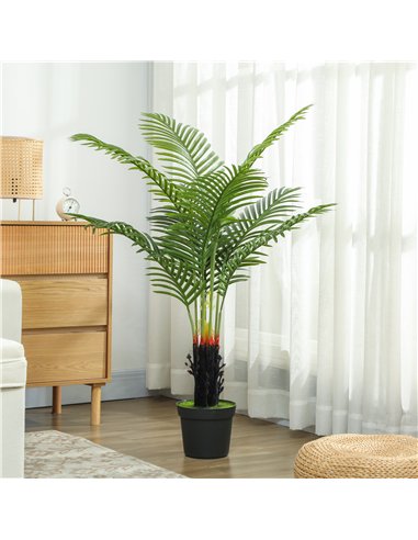 HOMCOM 120cm Artificial Areca Palm Tree with 9 PE Leaves, Decorative Artificial Plant with Plastic Pot and Flocked Soil, Fake Pl