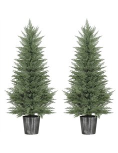 HOMCOM 135cm Artificial Cypress Trees Set of 2, UV Resistant Artificial Plants with Decorative Pot, Fake Plants for Indoor Outdo