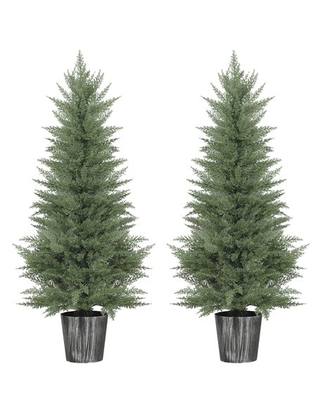 HOMCOM 135cm Artificial Cypress Trees Set of 2, UV Resistant Artificial Plants with Decorative Pot, Fake Plants for Indoor Outdo - pic 169089 | FastDaddyshop