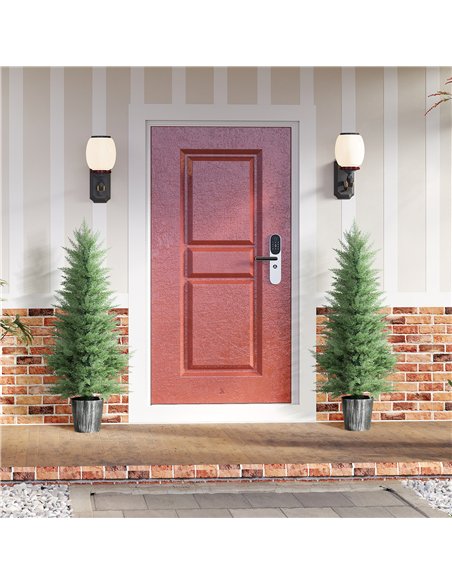 HOMCOM 135cm Artificial Cypress Trees Set of 2, UV Resistant Artificial Plants with Decorative Pot, Fake Plants for Indoor Outdo - pic 169090 | FastDaddyshop